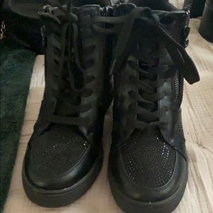 Black Rhinestone Sneaker Wedges